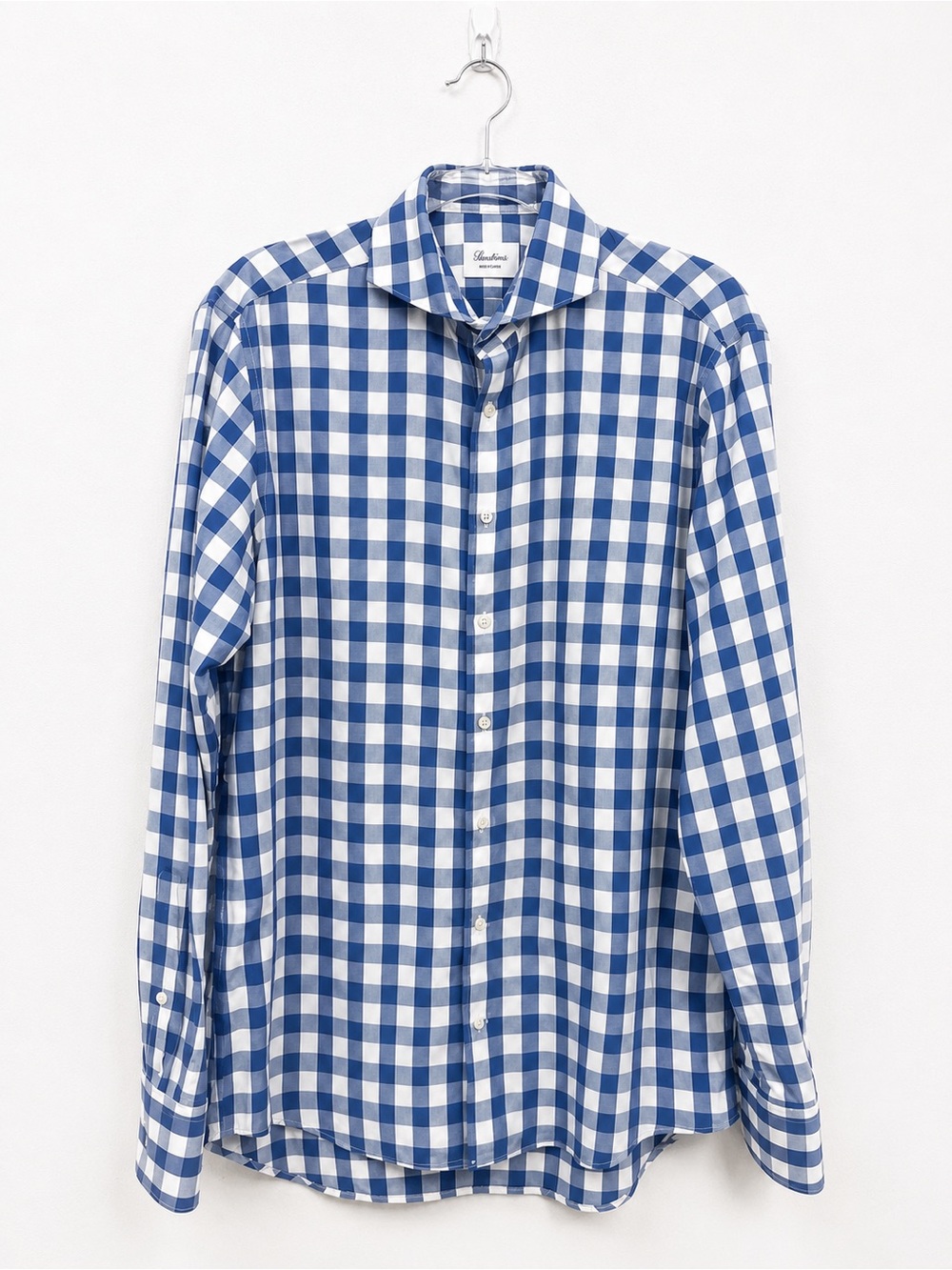 Stenströms Blue/White Check Fitted Body 100% Cotton Dress Shirt